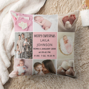 Cojín Decorativo Anuncio de nacimiento personalizado 8 fotos Navida