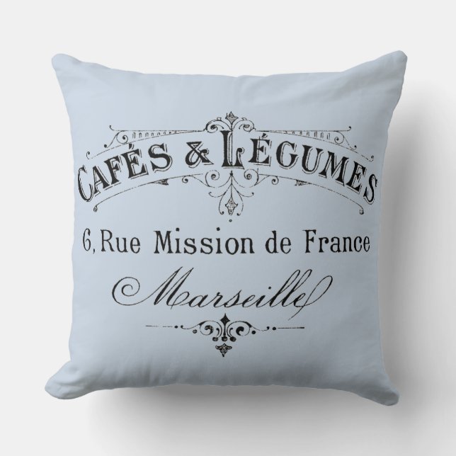 Cojín Decorativo Anuncio francés de café y verduras (Anverso)
