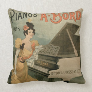 Cojín Decorativo Anuncio para "A. Bord Pianos, París" (color