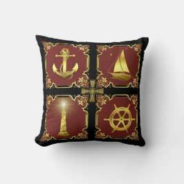 Cojín Decorativo Anuncio/velero/rueda/faro de oro/rojo