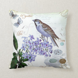 Cojín Decorativo Apariencia vintage floral del collage del pájaro