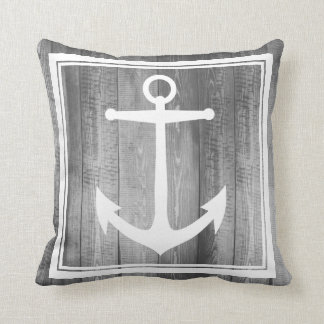 Cojín Decorativo Apellido blanco de madera gris náutico del ancla