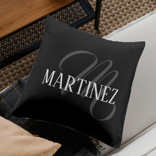 Cojín Decorativo Apellido personalizado elegante negro Nombre