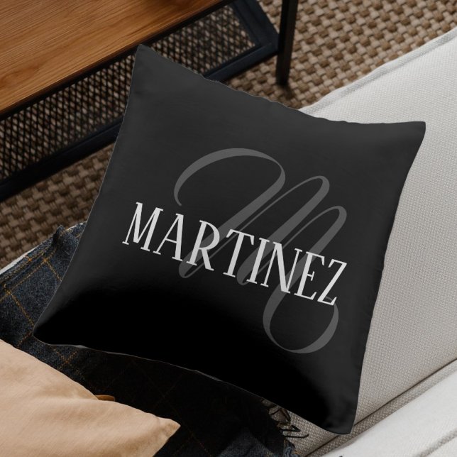 Cojín Decorativo Apellido personalizado elegante negro | Nombre (Subido por el creador)