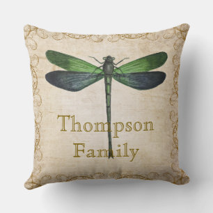 Cojín Decorativo Apellido rústico estilo romano Dragonfly vintage