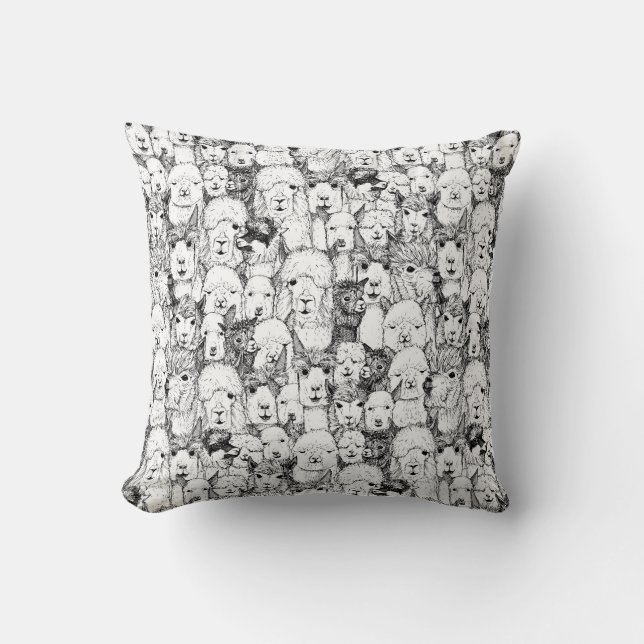 Cojín Decorativo apenas blanco negro de las alpacas (Anverso)