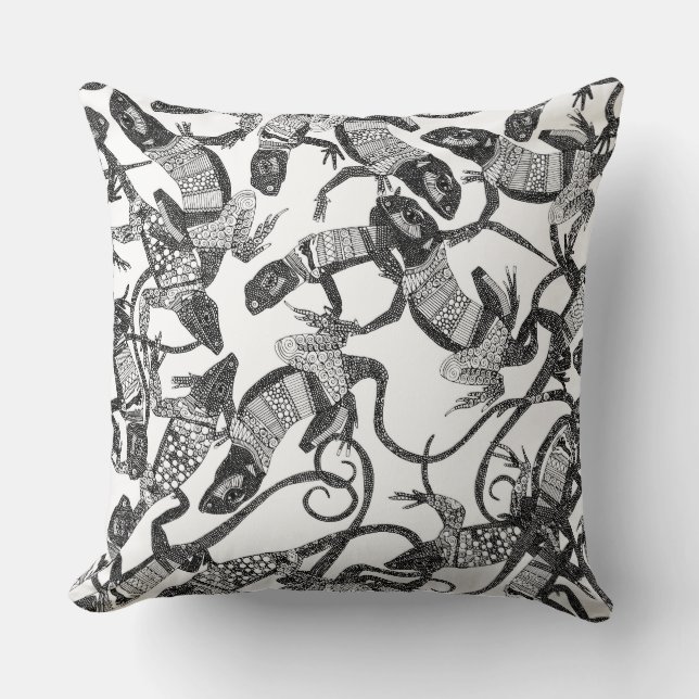 Cojín Decorativo apenas blanco negro de los lagartos (Anverso)