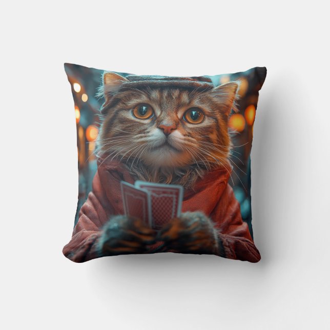 Cojín Decorativo Apostador caprichoso - Pintura felina juguetona (Anverso)