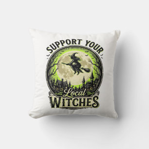 Cojín Decorativo Apoya a tus brujas locales Diseño vintage de Hallo