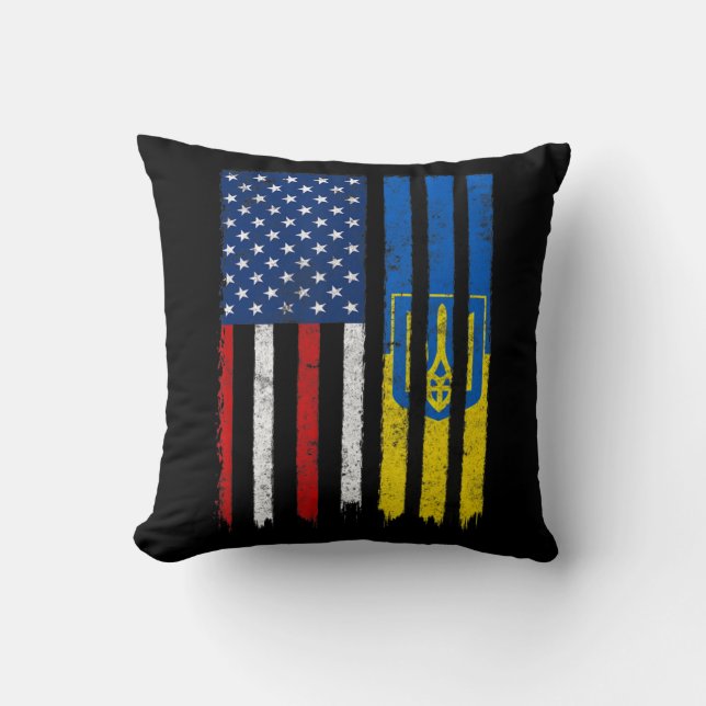 Cojín Decorativo Apoyen a Ucrania Bandera Ucraniana Estadounidense  (Anverso)