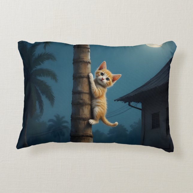 Cojín Decorativo Aprender a Subir – Momento de Gato Adorable (Reverso)