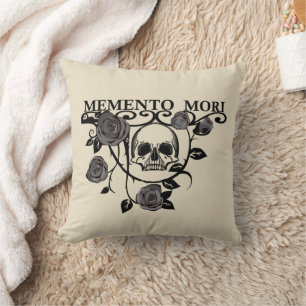 Cojín Decorativo Aprovecha el Día - Rosas Negras - Cráneo Memento M