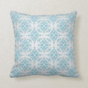 Cojín Decorativo Aqua Azul Teal y Damask Plateado