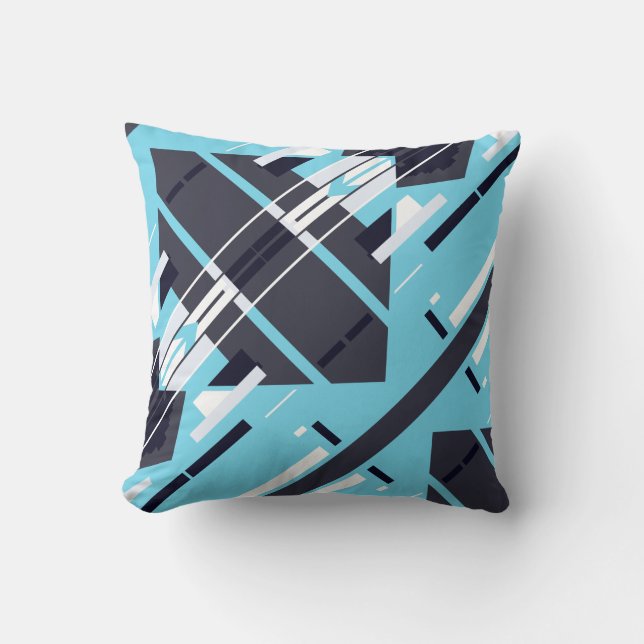 Cojín Decorativo Aqua Black White Gray Diagonal Southwest Art Look (Anverso)