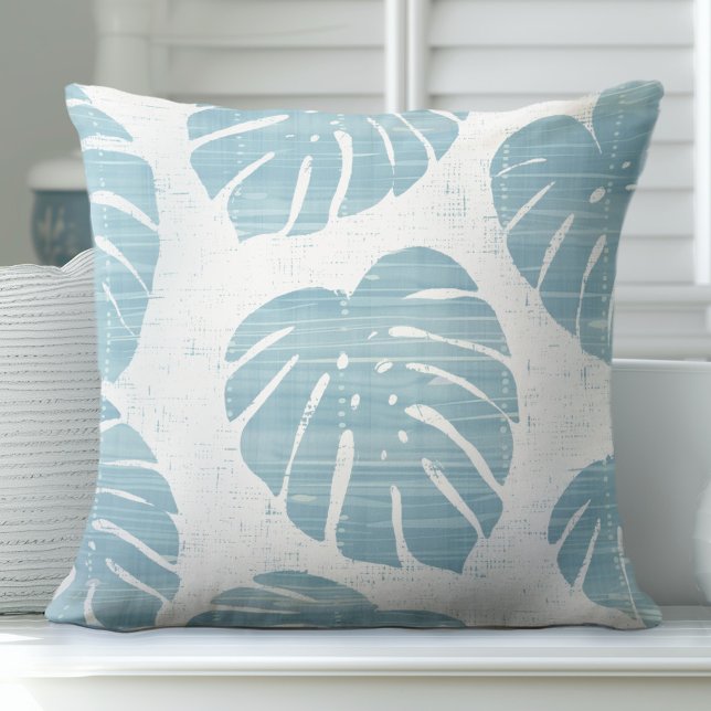 Cojín decorativo Aqua Blue and White Palm Leaves (Subido por el creador)