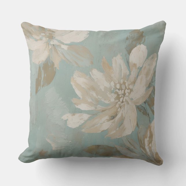 Cojín Decorativo Aqua Blue Beige Cream Abstract Floral (Anverso)