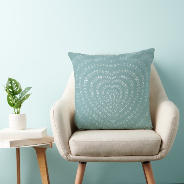Cojín Decorativo Aqua Blue Concentric White Hearts Boho (Silla)