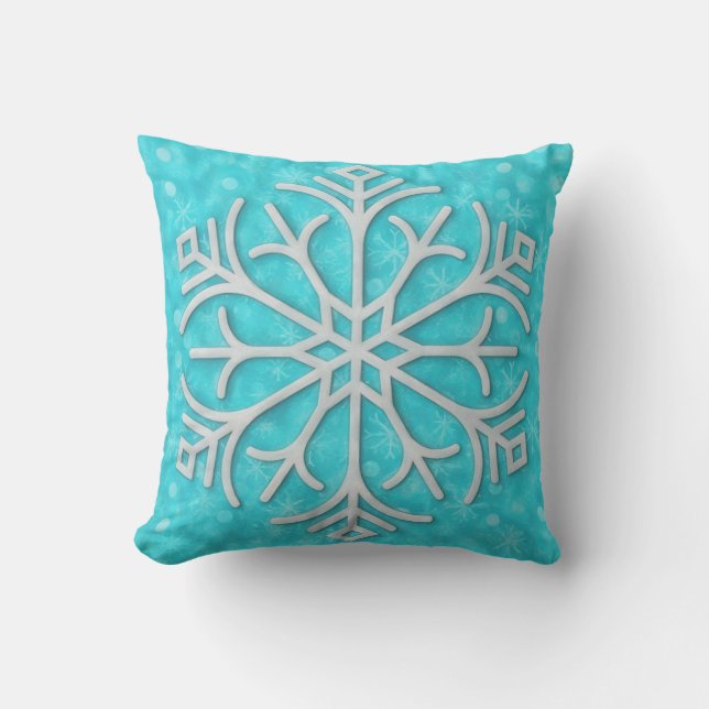 Cojín Decorativo Aqua Blue Snowflake Art Winter Holiday Pillow (Anverso)