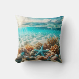 Cojín Decorativo Aqua Blue Starfish Seashell Tropical Beach