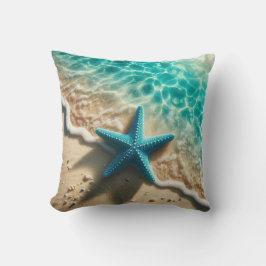 Cojín Decorativo Aqua Blue Starfish Seashell Tropical Beach Ocean