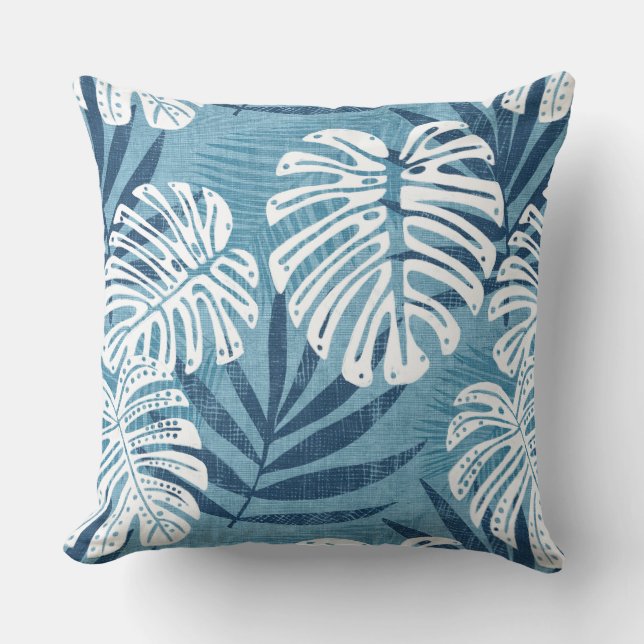 Cojín decorativo Aqua Blue & White Palm Leaf (Anverso)