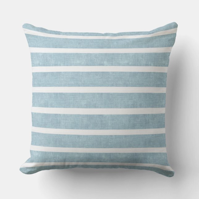 Cojín decorativo Aqua Blue & White Stripes (Anverso)