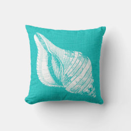 Cojín Decorativo Aqua con aspecto de Burlap con concha blanca