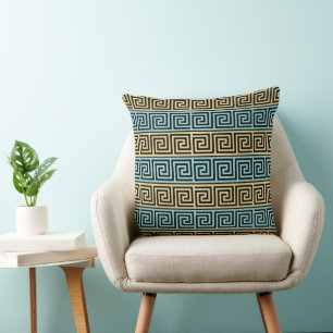 Cojín Decorativo Aqua de clave griega Verde azulada y negra con ray