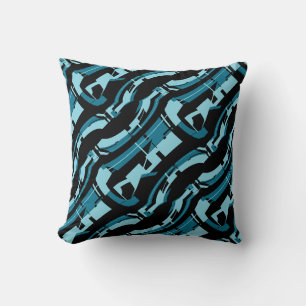 Cojín Decorativo Aqua en negro negrita en la impresión del arte del