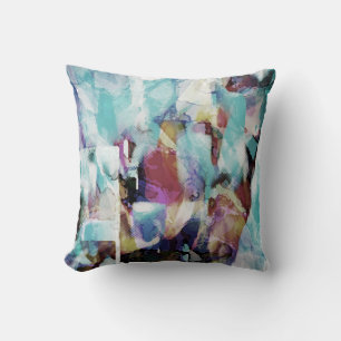 Cojín Decorativo Aqua Fuschia Purple Beige Painterly Diseño de Arte