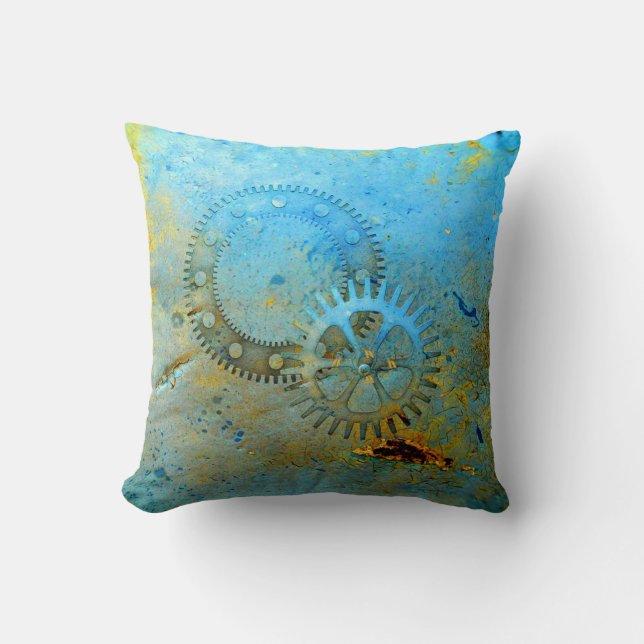 Cojín Decorativo Aqua Gears Steampunk Pillow (Anverso)