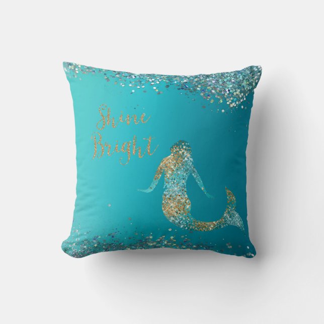 Cojín Decorativo Aqua Gold Purpurina Sparkle Mermaid  (Anverso)