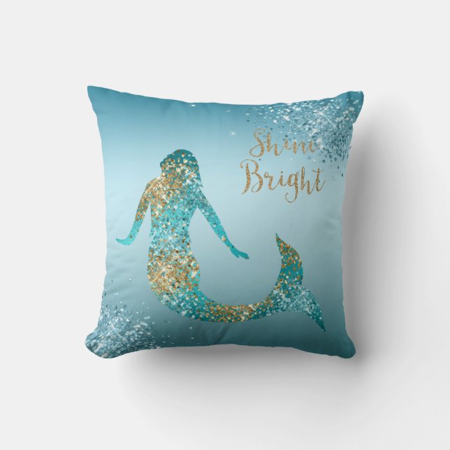 Cojín Decorativo Aqua Gold Purpurina Sparkle Mermaid (Anverso)