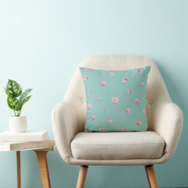 Cojín Decorativo Aqua Mint Japanese Pink Tulip Floral Pattern
