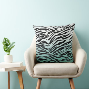 Cojín Decorativo Aqua Mint Negro Estampado Cebra Ombre