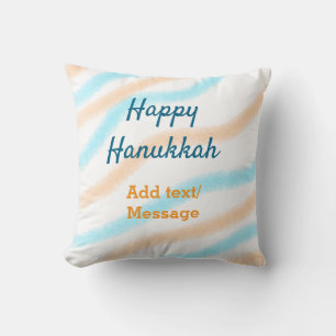 Cojín Decorativo Aqua naranja feliz Hanukkah agregar mensaje de tex