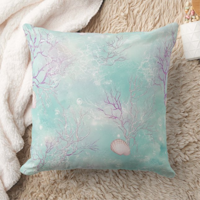 Cojín Decorativo Aqua Ocean Waves & Seashell Pattern (16) (Manta)