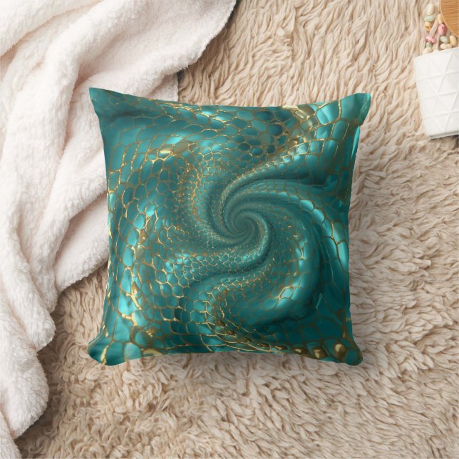 Cojín Decorativo Aqua Pearlescent & Gold Mermaid Scale Pattern  (Manta)