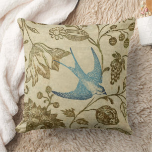 Cojín Decorativo Aqua Vintage Tonos Terrosos Patrón Floral de Pájar