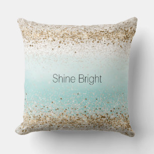 Cojín Decorativo Aqua Watercolor Gold Confetti Purpurina