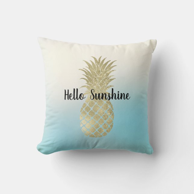 Cojín Decorativo Aqua White Tie Dye Gold Pineapple (Anverso)