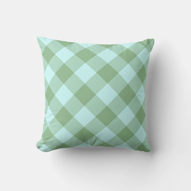 Cojín Decorativo Aqua y Green Gingham del Mar Negro (Anverso)