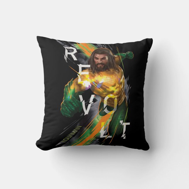 Cojín Decorativo Aquaman | Gráfico refractado Aquaman "Revolt" (Anverso)