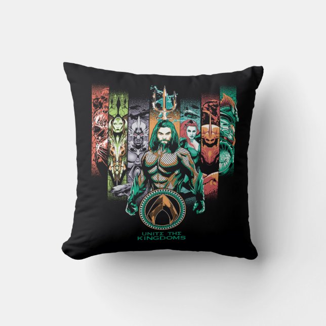 Cojín Decorativo Aquaman | Gráfico "Unite The Kingdoms" Atlanteans (Anverso)