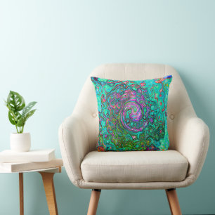 Cojín Decorativo Aquamarine Groovy Abstract Retro Láquido Swirl