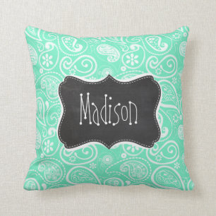Cojín Decorativo Aquamarine Paisley; Chalkboard Retro
