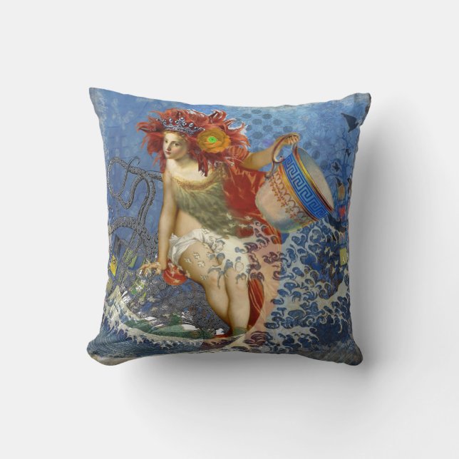 Cojín Decorativo Aquarius Mermaid Arte Gótico Azul (Anverso)