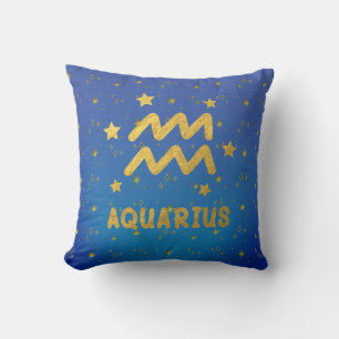 Cojín decorativo Aquarius Zodiac Blue and Gold