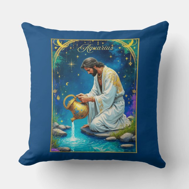 Cojín Decorativo Aquarius Zodiac Sign Under a Starry Sky (Anverso)