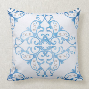 Cojín Decorativo Arabesque en azul de la acuarela